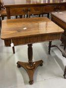 19th cent. Rosewood rectangular side table with drawer beneath, on spiral column, triform shaped