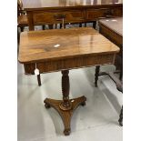 19th cent. Rosewood rectangular side table with drawer beneath, on spiral column, triform shaped