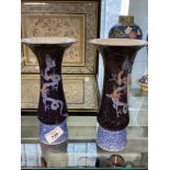 20th cent. Japanese vases, blue ground decorated with a stylised dragon motif. 8½ins.