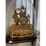 Clocks: 19th cent. Gilt spelter French clock, in classical form with painted porcelain plates & dial