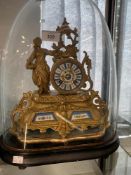 Clocks: 19th cent. Gilt spelter French clock, in classical form with painted porcelain plates & dial