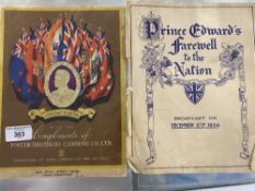 Royal: Rare Fosters Brothers of Bath special King Edward VIII coronation promotional card plus a