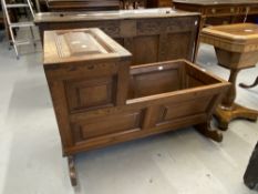 c1900 Oak baby's crib, made by the estate carpenter. 26ins. x 36ins. x 23ins.