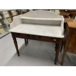 Victorian mahogany marble top washstand, fitted two drawers, turned legs. 39ins.