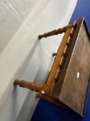 19th cent. Mahogany luggage stand with slat top and turned support plus an oak folding bed tray.