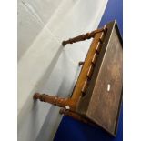 19th cent. Mahogany luggage stand with slat top and turned support plus an oak folding bed tray.