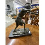 After Martin Milo 1893-1970 art deco bronze sculpture of an African native bowman, signed Milo on