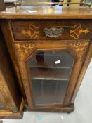 19th cent. Walnut music cabinet, with fruitwood inlay, brass fittings, galleried top and glazed