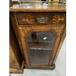 19th cent. Walnut music cabinet, with fruitwood inlay, brass fittings, galleried top and glazed
