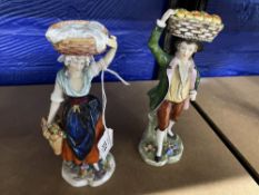 20th cent. Ceramics: Two German (Thuringian) porcelain figures of a laundry woman & a fruit