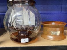 20th cent. Lymington glass style ship in a bottle table lamp. Will need rewiring. One lamp The