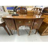 19th cent. Mahogany bow front sideboard, fitted central drawer flanked by a pair of panel doors on