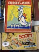 Toys: 1960s Sooty xylophone, a Green Monk product, boxed and complete. Plus Living Models Children's