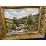 19th cent. English School: Oil on board Flowing River, signed lower right W.S. Hetherington. 7½