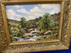 19th cent. English School: Oil on board Flowing River, signed lower right W.S. Hetherington. 7½