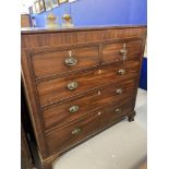 Early 19th century mahogany chest of two short and three long drawers, inlaid escutcheon's, on