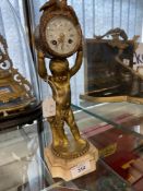 19th cent. French striking clock (hour and half hour), on a 4ins white marble base, with a cherub