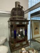 Lighting: Early 20th cent. Islamic/Middle Eastern hanging lamp, fretwork decoration with clear and
