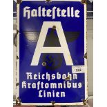 Militaria: Third Reich enamelled sign for a Railway Workers Bus Stop.