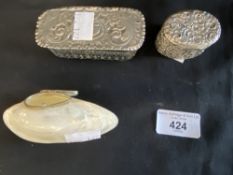 Hallmarked Silver: Trinket boxes one glass based with silver cover hallmarked 1904, and one