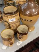 Doulton: Gales Ales ewer and brown salt glaze tankards/cups. Political commemorative jug, William