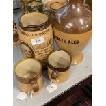 Doulton: Gales Ales ewer and brown salt glaze tankards/cups. Political commemorative jug, William