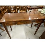 Reproduction mahogany side table fitted two drawers on square tapered legs. 42ins.