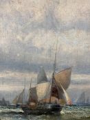 Circle of Hubert Thornley: 19th century oil on canvas Fishing boats at Scarborough (see images for