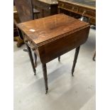 19th cent. Rosewood hall table with drop leaf sides and twin drawers on turned supports