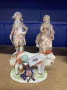 19th cent. Continental Ceramics: Figures of a gentleman and his lady, blue mark beneath two