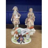 19th cent. Continental Ceramics: Figures of a gentleman and his lady, blue mark beneath two