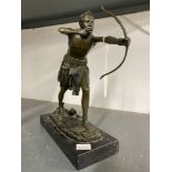 After Martin Milo 1893-1970 art deco style bronze sculpture of an African native bowman, signed Milo