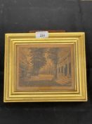 19th cent. Tunbridge Ware: Rectangular plaque depicting the Pantiles, 7in. x 5in. In a gilt frame,