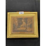 19th cent. Tunbridge Ware: Rectangular plaque depicting the Pantiles, 7in. x 5in. In a gilt frame,