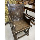 18th cent. Oak panelled Wainscott with later additions chair Height 3ft. 4in.