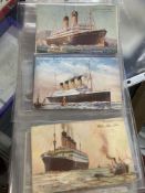 Postcards: Album of liners, to include Lusitania, Mauretania, Olympic, Cedric, Calgaric,