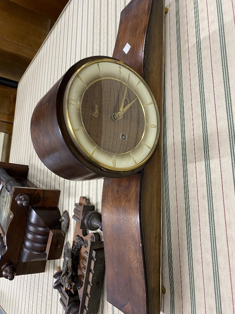 Clocks: 20th cent. German striking wall clock in mahogany case, a Napoleon hat mantel clock in - Image 2 of 2