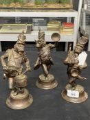 19th/20th cent. Cast brass animal musicians in military uniform, drummer, saxophone player,
