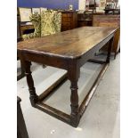 Late 17th cent. oak three plank peg jointed serving/refectory table. 73in. x 29in. x 31in high.