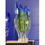 20th cent. Retro design blue, green shaded glass vase, minor chip to base.