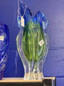 20th cent. Retro design blue, green shaded glass vase, minor chip to base.