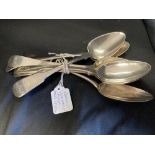 Hallmarked Georgian Silver Flatware: Six tablespoons, all Old English pattern, mixed dates. Total