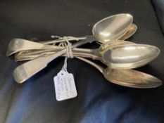 Hallmarked Georgian Silver Flatware: Six tablespoons, all Old English pattern, mixed dates. Total