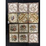 Reclamation: Thirteen Victorian and later wall tiles of varying designs. 6in. x 6in. Plus a box of