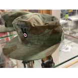 Militaria: WWII German splinter pattern camouflage army Gebirgsjager M43 pattern cap.