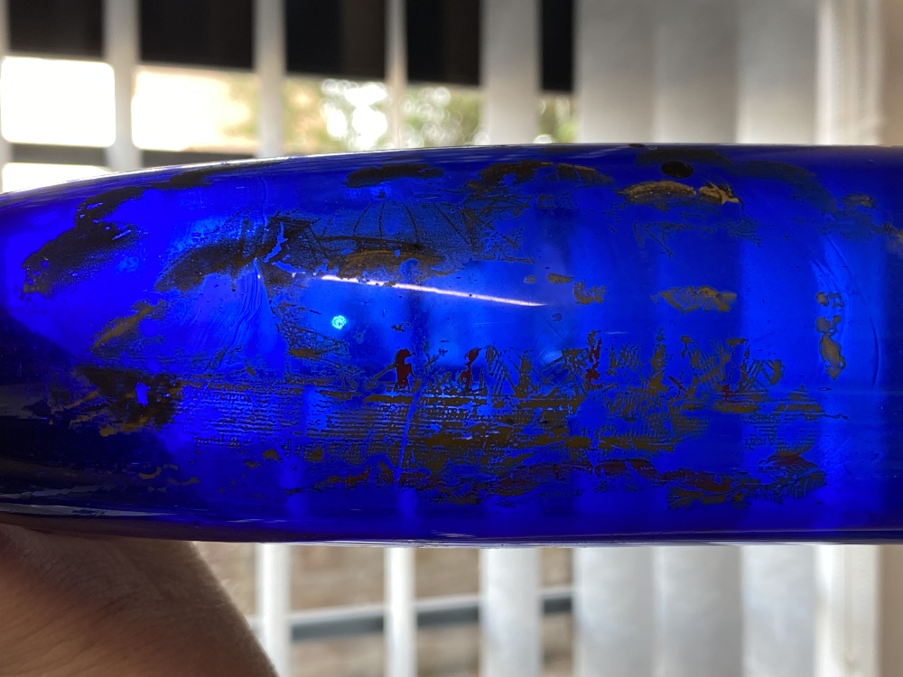19th cent. Glass: Blue Nailsea rolling pin, commemorating the Great Eastern, worn condition, ( - Image 3 of 3