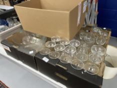 20th cent. Glassware: Wine, brandy, champagne, sundae glasses, punch bowl, powder bowls, preserve,