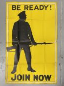 Militaria - WWI Poster: Recruitment poster featuring a Tommy in silhouette with the slogan "Be