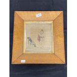 Textiles: 19th cent. Fine point needlework studies (2) in birds eye maple frames. 8in. x 8in.