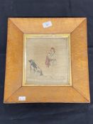 Textiles: 19th cent. Fine point needlework studies (2) in birds eye maple frames. 8in. x 8in.